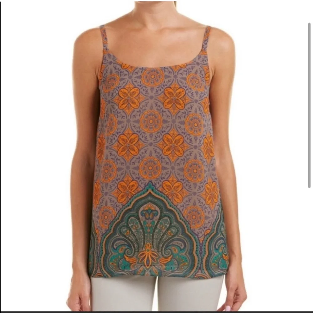 Cabi Arabesque Cami Tank Tunic Top Sleeveless Orange Blue Paisley 3082 Sz S - Picture 4 of 8